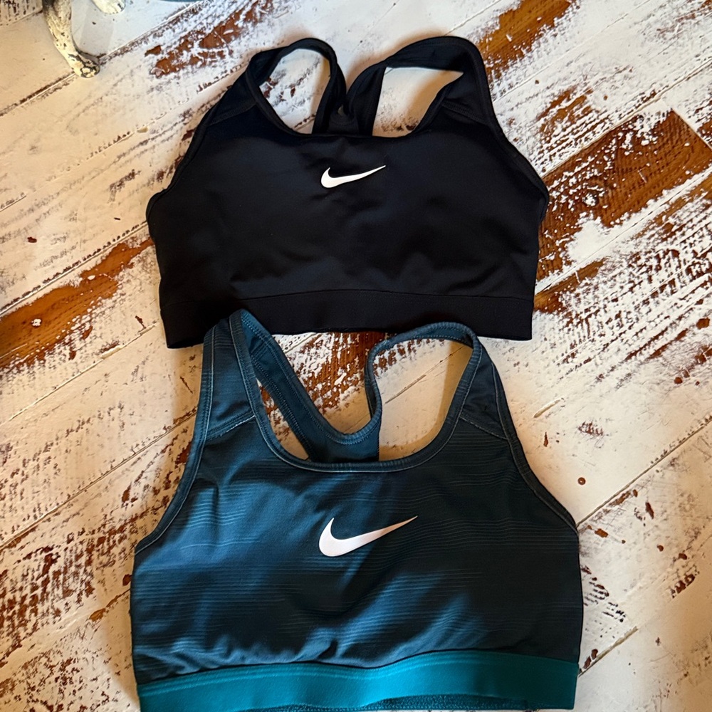 2 Sz Small Nike Sports Classic Sport Bra Black & Blue/Green Stripe BOTH